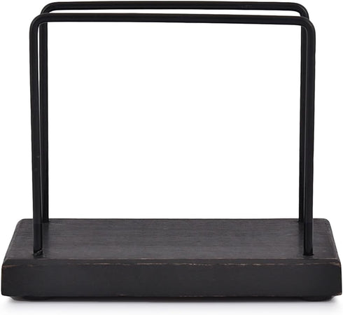 NIRMAN Acacia Wood Base Iron Standing Napkin Napkin Holder for Kitchen & Dining Tables, Indoor & Outdoor Use (Black) (6" x 3" x 5")...