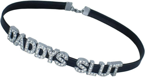 2 PCS DADDY'S +DADDY'S Choker Necklaces,Rhinestone DDLG Chokers Matching Daddy Lingerie,Sexy Dad Collar For Women Honey Princess Hotwife Girls,Fau...