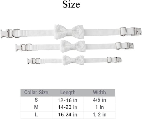 Unique Wedding Dog Collar Bow Tie, White Cotton Dog Collar with Adjustable Metal Buckle,Suitable for Small Dogs. (Wedding S)...