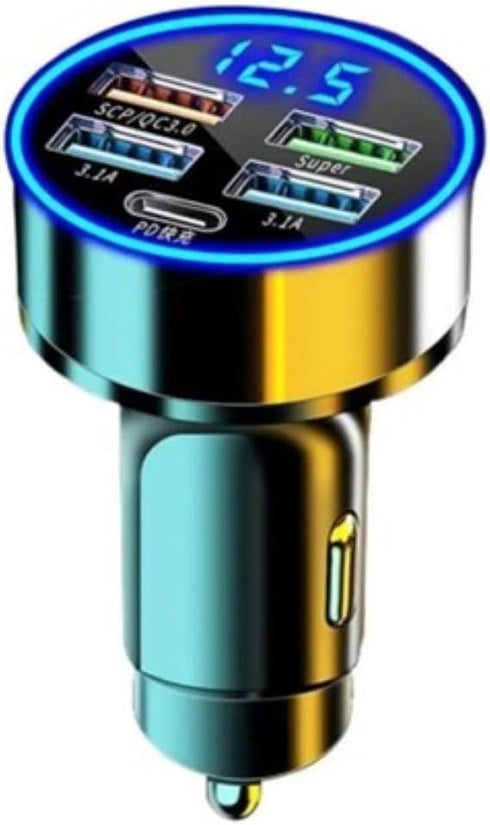 5 Port Car Charger Cigarette Lighter USB Charger LED Voltage Monitor (4USB+PD) Cigarette Lighter Adapter USB C Compatible with Android/iPhone and ...