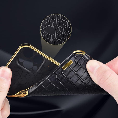 Guppy Compatible with iPhone 15 Plus Ring Holder Case Luxury Crocodile Cover Gold Edge 360 Degree Rotation Stand for Women Slim Leather Snake Liza...