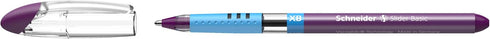 Schneider Slider Basic XB (Extra Broad) Ballpoint Pen, 1.4 mm, Transparent Barrel, Violet Ink, Box of 10 Pens (151208)...