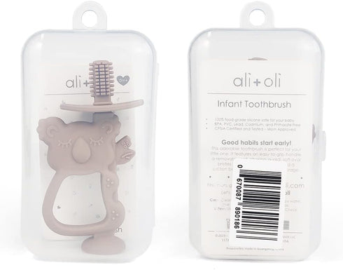 Ali+Oli Baby Toothbrush (Taupe) Soft Silicone Toddler Toothbrush for 6-18 Months, Baby Oral Care, Toddler Teeth Cleaning, Cute Animal Design, Gift...