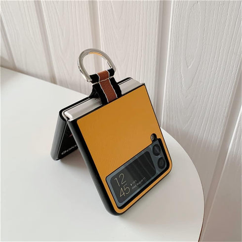 Lunivop Compatible with Samsung Galaxy Z Flip 3 5G Case Metal Ring Ultra Slim Cover Hard Plastic PU Leather Shockproof Phone Case Fashion (for Gal...