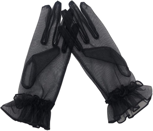 QRBTSCL Women's Ruffled Tulle Mesh Gloves Wedding Party Gloves Short Prom Evening Gloves...