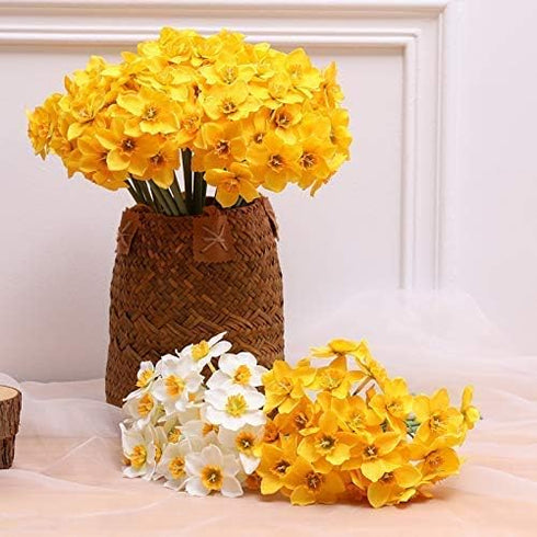 Tinsow Artificial Daffodil Flowers 15.8 Inches Narcissus Spring Flower Fake Silk Flower Arrangement for Home Wedding Decor (Yellow, 12)...