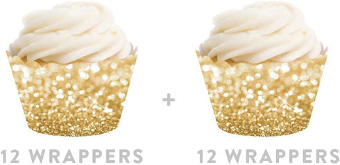 Andaz Press Glitzy Faux Gold Glitter Cupcake Wrapper Decorations, 24-Pack, Not Real Glitter Gold Cupcake Holder Gold Cupcake Wrappers Cupcake Slee...