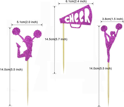 Morndew 24 PCS Purple Glitter Cheerleader Dance Horn Cupcake Toppers for Sport Party Baby Shower Birthday Party Decorations...