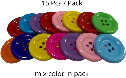 2 inch (50 mm) Large Resin Craft Flatback Button 4 Holes Multicolor 15 Pcs for Crafts Making, Clothes Sewing and DIY Projects, Scrapbook...