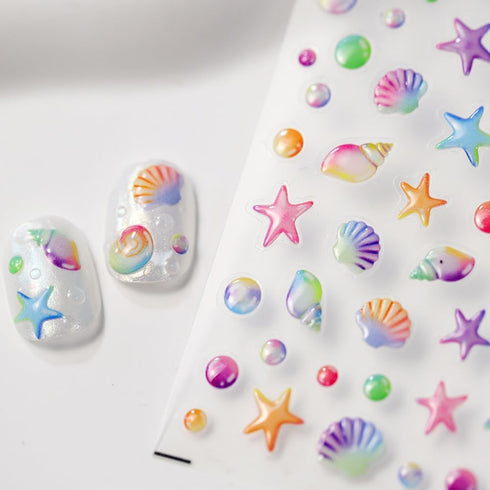5D Summer Nail Art Stickers, 5D Embossed Ocean Nail Decals Seashell Starfish Whelks Ocean Summer Nail Art Supplies Luxurious Summer Nail Design fo...
