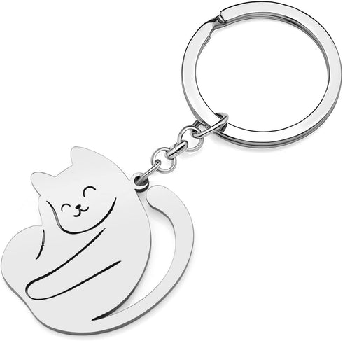 Cute Stainless Steel Cat Keychain Gifts for Women Girls Cat Keyrings Purse Car Keys Charms...