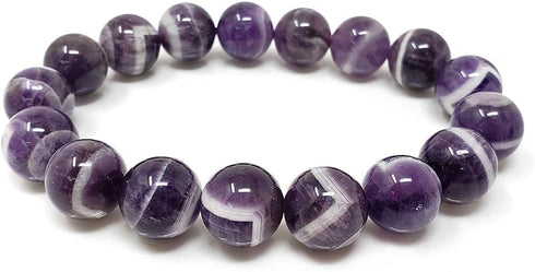 chengmu 12mm Banded Amethyst Stretch Bracelet Natural Round Beads Semi Gemstone for Crystal Elastic Beaded Bracelet 8"...