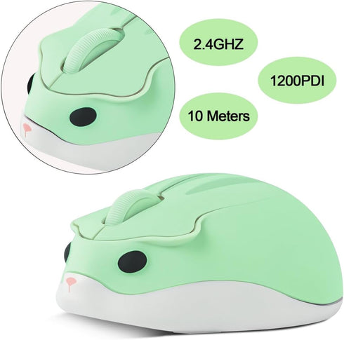Wireless Mouse Cute Hamster Shape Less Noice Portable Mobile Optical 1200DPI Mice Ergonomic Design Cordless Mouse with USB Receiver for PC/Laptop/...