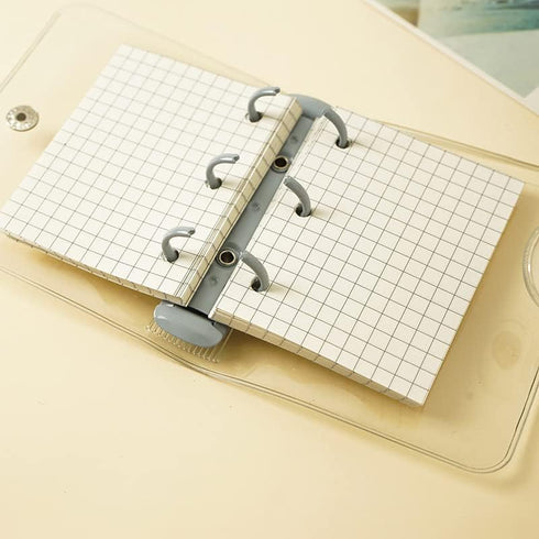 2 Sets Mini 3 Ring Binder Transparent Covers with Mini Binder Inner Paper Pockets Clear Soft PVC Notebook Closure Loose Leaf Folder Round Ring Bin...