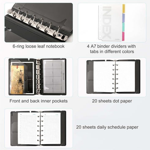 CAGIE A7 Small Binder Notebook with Removable Pages Hardcover Spiral Refillable Notebooks for Note Taking Pocket Notebook with Planning Square Rul...