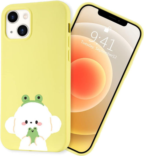 Cute Puppy Pattern Cell Phone Case for iPhone 13, Anime Dog Design Women Girls Soft Yellow Liquid Silicone Shockproof Scratch-Resistant with Micro...