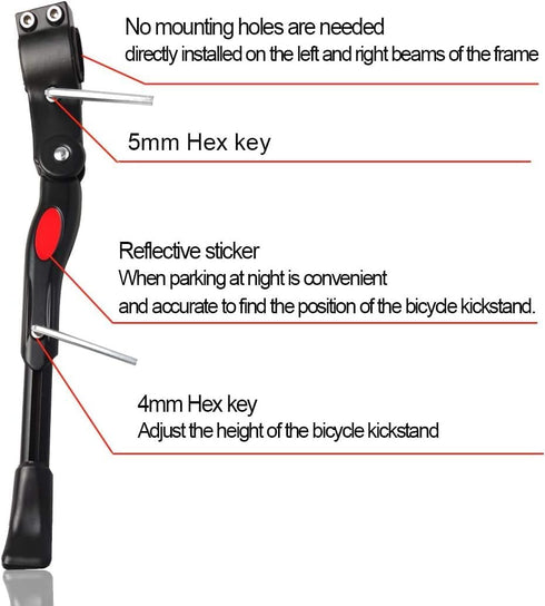 Coret Bike Bicycle Kickstands for 22-27 Inch, 700C Road Bike,BMX,Adjustable Aluminium Alloy Bicycle Side Back Rack Support Stand (Black)...