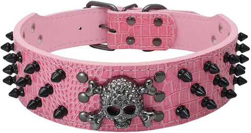 Studded Dog Collar, 2" Leather Spiked Dog Collar for Medium Large Dogs Pit Bull Mastiff Bully Boxer (L:19-22 inch, Pink-3)...