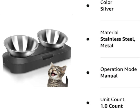 Stainless Steel Cat Food Bowl, 15-Angle, Ergonomic Design Reduces Vomiting...