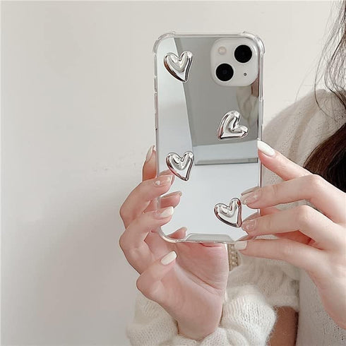 Compatible with iPhone 15 Pro Max case,Mirror Senior Silver Cute Heart Soft Silicone Clear Makeup Mirror Women Girls Shockproof Protect Cover Case...