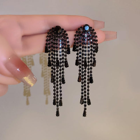 Black Rhinestone Earrings for women,Long Earrings Dangle Dangling Bling Earring Crystal black Crystal rhinestone Drop earring Tassels Earrings for...