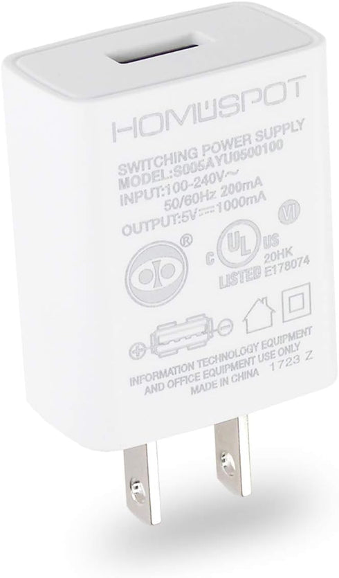 HomeSpot UL Certified USB Wall Charger 5V1A Plug in-Door Power AC Adapter Travel Office Home Use - 1 Pack White...