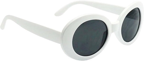 White Oval Round Sunglasses Thick Bold Retro Clout Goggles (White, Smoke), Large...