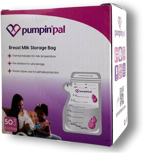 Pumpin' Pal Milk Storage Bags With Exclusive Temperature Sensing Indicator - QTY 50 6 oz zip lock top freezer storage bags...