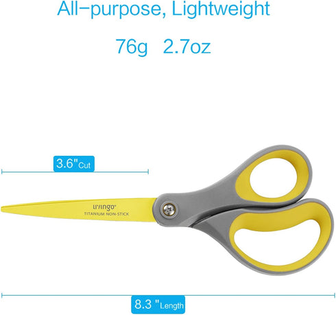 LIVINGO 8" 2 Pack Scissors, Titanium Coated Sharp Stainless Steel Non-stick Scissors All Purpose, Comfort Grip Handles Shears for Office Home Supp...