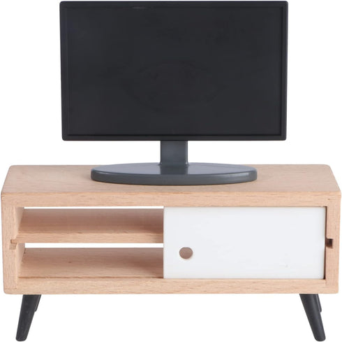 NUOBESTY Dollhouse Miniature TV with Television Cabinet Model, Mini TV and TV Stand Toy Doll House Furniture for Dollhouse Living Room Accessories...