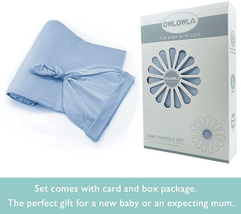 OWLOWLA Swaddle Blanket and Hat Set Newborn Swaddle Wrap Baby Receiving Blanket for Baby Boys Girls(Baby Blue)...