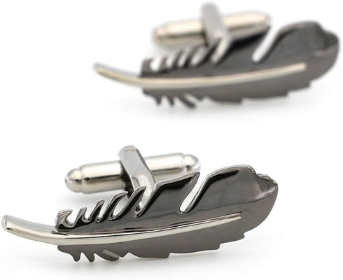 Men's Cuff Links Copper Material Gunblack Color Feather Design Cufflinks with Gift Box...
