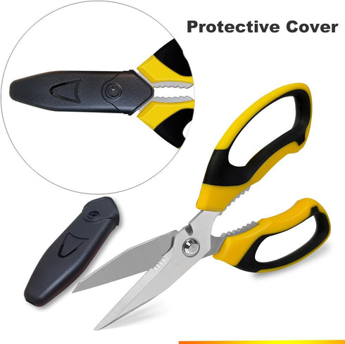Scissors Heavy Duty 8'', Carpet Scissors, Multipurpose Scissors with Protective Cover, Stainless Steel Serrated Blades, Easy Cutting Cardboard, Le...