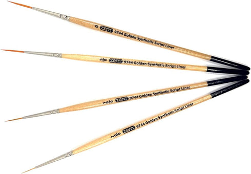 ZEM Brush Golden Synthetic Long Script Liners Artist Paint Brushes Sizes 20/0, 10/0, 5/0, 0...
