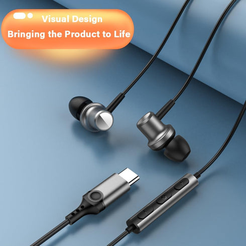 USB Type C Earphones Wired Earbuds Magnetic Bass Noise Canceling in-Ear Headsets with Microphone for iPhone 15 Pro Max iPad Pro Galaxy S23 Ultra S...