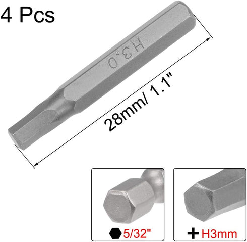 uxcell Hex Bits 4pcs 5/32 Inch Hex Shank H3 Hexagon Screwdriver Bit Set 28mm Length S2 Screw Driver Kit Tools...