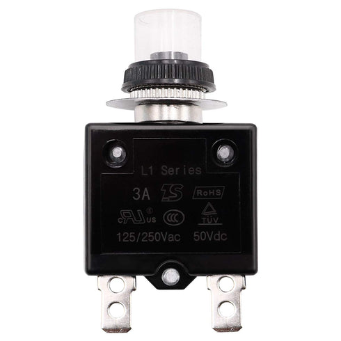 Tnisesm 3A Push Button Circuit Breaker 125/250V AC 50V DC, L1 Series Manual Reset Thermal Circuit Breaker with 19cm Wire Leads, 6.3mm Female Spade...