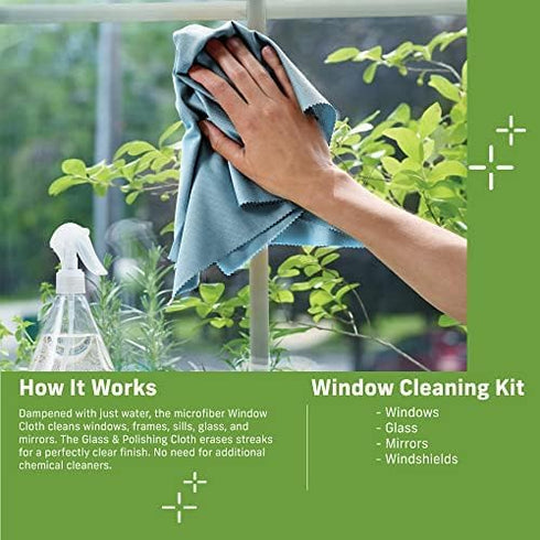 E-Cloth Window Cleaner Kit - Window and Glass Cleaning Cloth, Streak-Free Windows with just Water, Microfiber Towel Cleaning Kit for Windows, Car ...