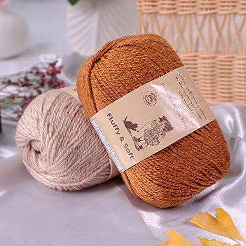 3-Pack Fluffy Wool Blend by Yonkey Monkey. Knitting Crochet DIY Art Crafts (Tan Orange 033)......