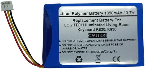 3.7V 1050mAh Replacement Battery for LOGITECH IIIuminated Living-Room Keyboard K830, K830, LOGITECH 533-000112, LOGITECH L/N 1406...