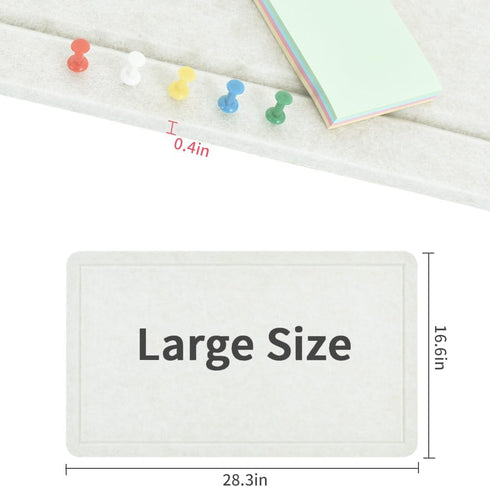 Beige White 28"x16" Large Cork Board with 50 Push Pins & Sticky notes, Self-Adhesive Bulletin Board No Damage for Wall, Felt Pin Board for Paste N...
