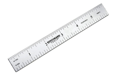 Benchmark Tools 106610 6” Rigid Woodworking Ruler Satin Chrome Finish 1/8th and 1/16th Grads Hardened Stainless Steel...