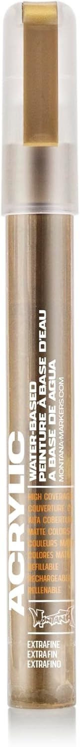 Montana Cans Acrylic Paint Marker, 0.7mm, Extra-Fine Nib, Metallic Gold (059425), 1 Count (Pack of 1)...
