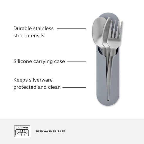 W&P Porter Stainless Steel Utensils with Silicone Carrying Case | Terrazzo Charcoal | Spoon, Fork & Knife for Meals on the Go | Portable and Compa...