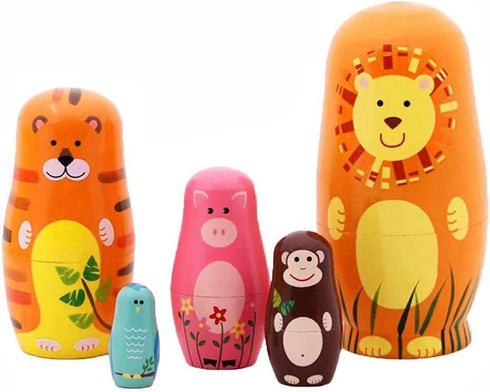 Matryoshka Doll Handmade Wooden Dolls Cartoon Animals Pattern Toy Gift...