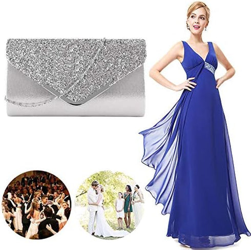 Queena Womens Shiny Glitter Evening Clutch Envelope Handbag Chain Purse for Wedding Party Prom Gift for Mom Wife Girlfriend...
