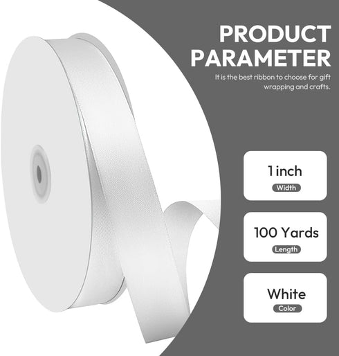 1" x 100 Yards Satin Ribbon - White Silk Ribbon with Spool - Ideal for Gift Wrapping, Floral Bouquets, Crafts, Wedding Party Decorations, Christma...