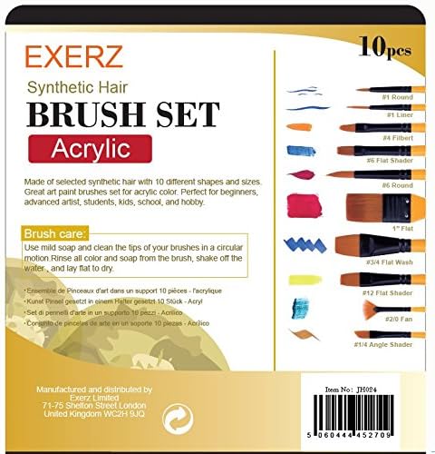 Exerz Artist Paint Brush 10pcs Professional Synthetic hair Brushes in a Travel Case/Perfect for Acrylic Watercolor Gouache & Face Paint - Acrylic...