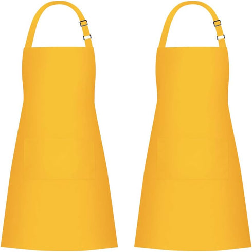 Jubatus 2 Pack Bib Aprons with 2 Pockets Cooking Chef Kitchen Apron for Women Men, Yellow...