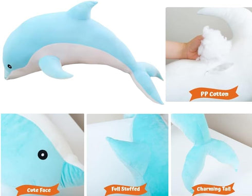 3 Pieces, Dolphin Filled Animal Plush Pillow, Super Soft Doll, Ocean Animal Plush Toy for Boys and Girls as a Sleeping mat Gift, (Blue, Pink, Gray...